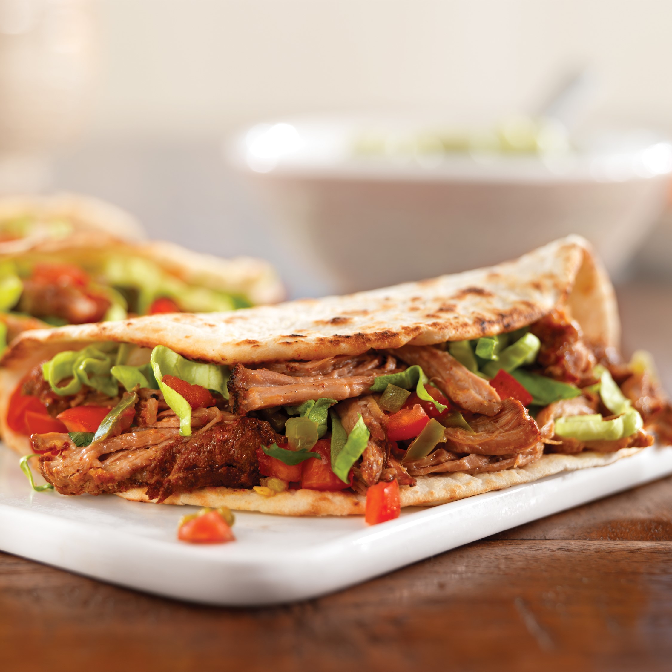 pulled pork soft shell tacos