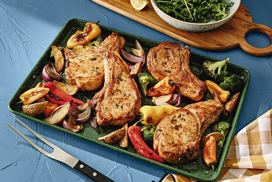 Sheet Pan Pork Chops with Potatoes & Broccoli