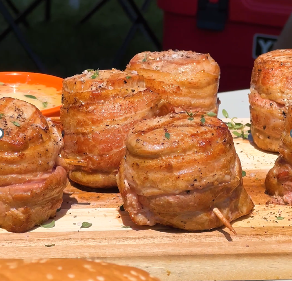 Bacon-Wrapped Pork Medallions with Garlic-Mustard Butter