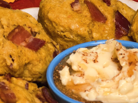 Bacon and Sweet Potato Biscuits with Smoky Honey Butter