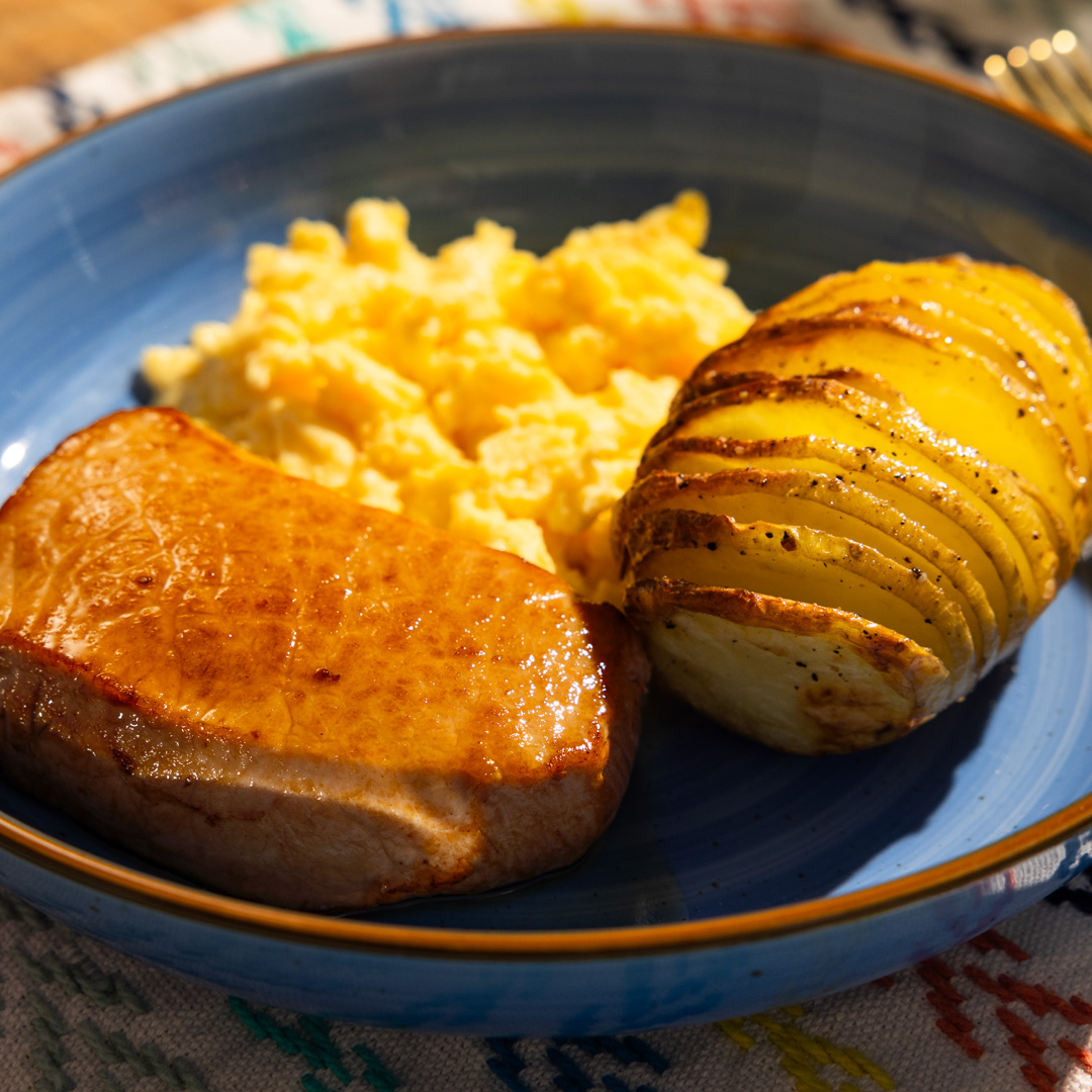 Maple Glazed Pork Chops with Hasselback Potatoes
