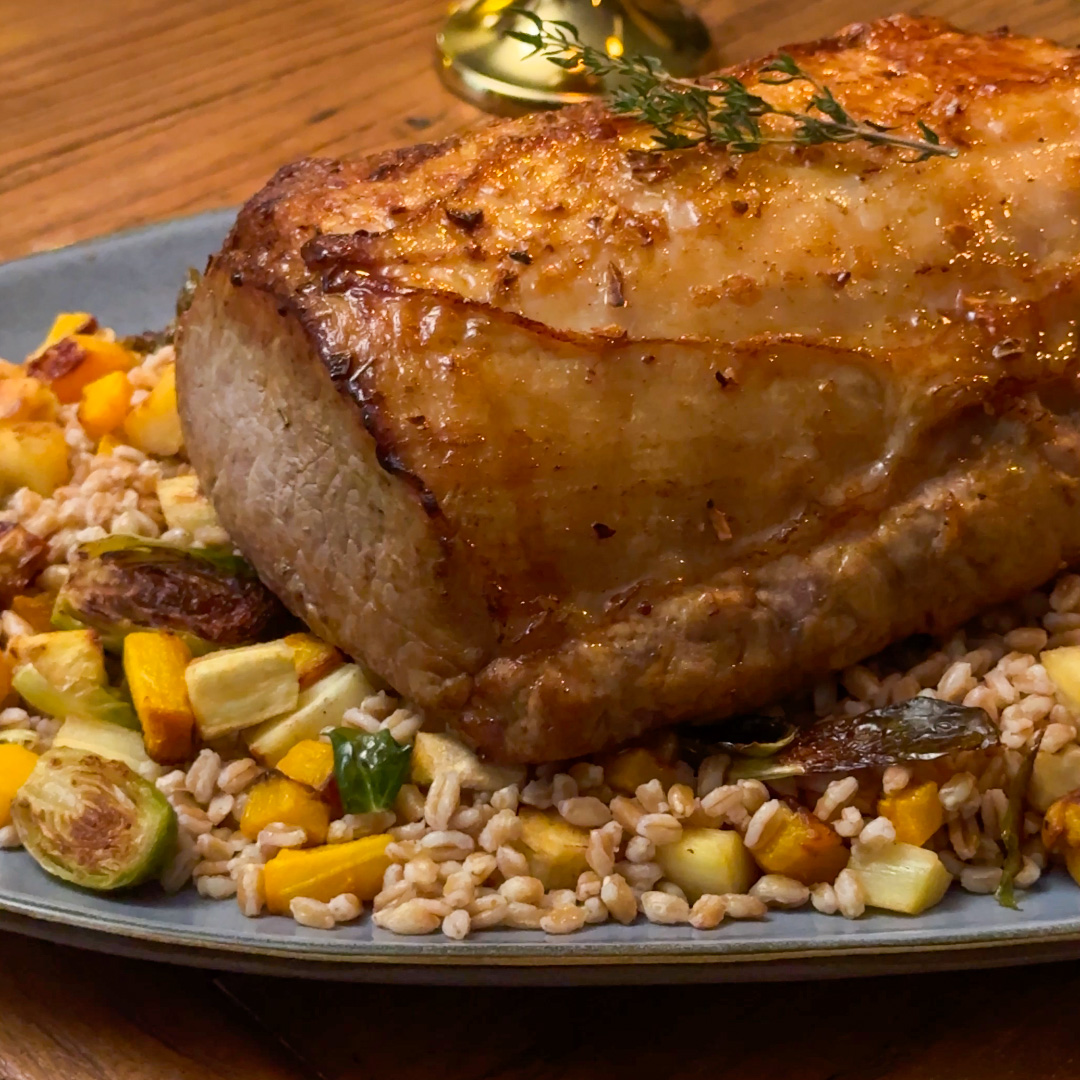 Roasted Pork with Farro and Winter Vegetables​